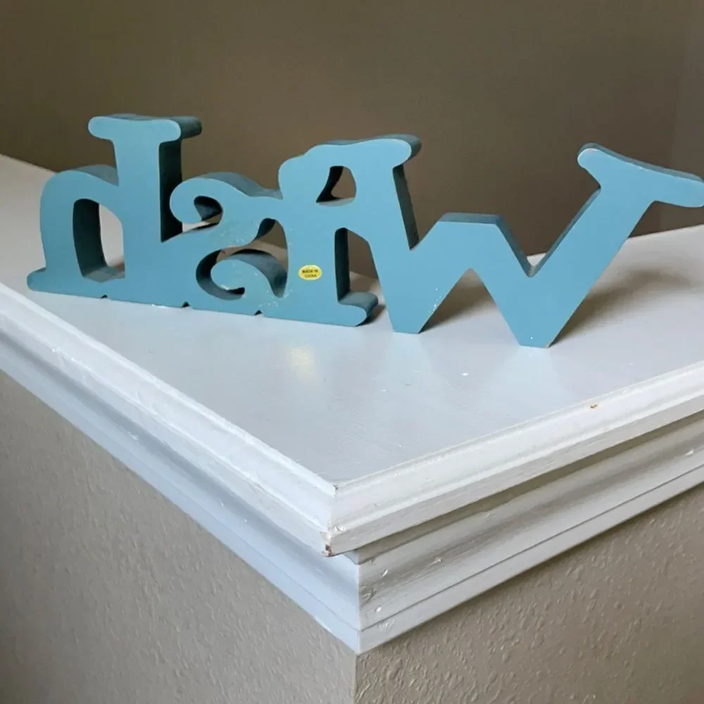 Wooden Blue Whimsical ‘ Wish ’ Word Block Table Decor
